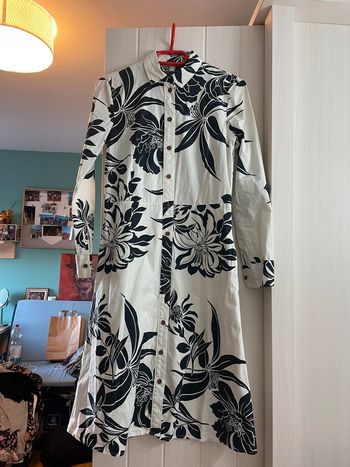 Robe longue XS fleurie noir et blanche