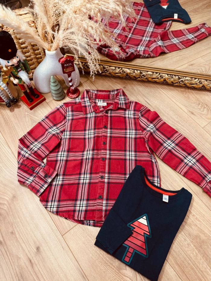 Taille 6 ans teeshirt et chemise Noël garçon Okaidi Orchestra rouge bleu marine * sapin * 🎄