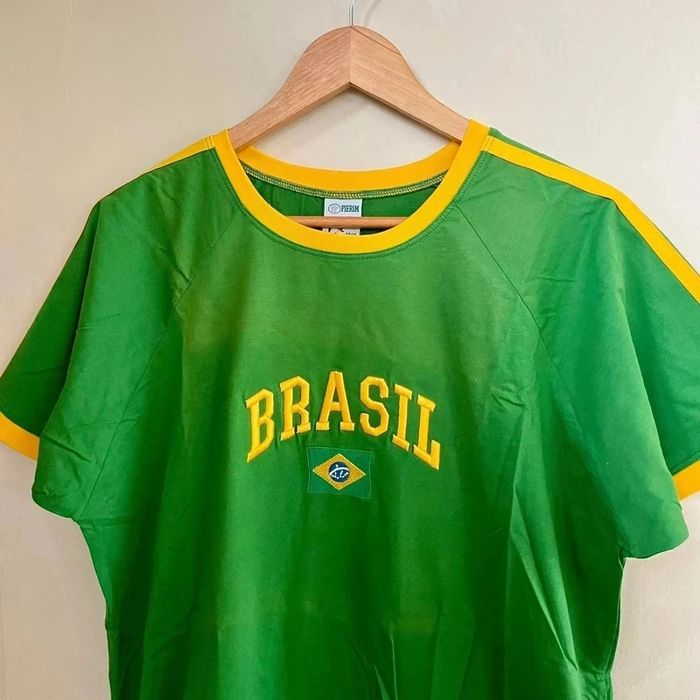 T-shirt vert vintage Brasil Pierim GG/XL 100% coton Made in Brazil coupe unisexe supporter Brésil - photo numéro 2
