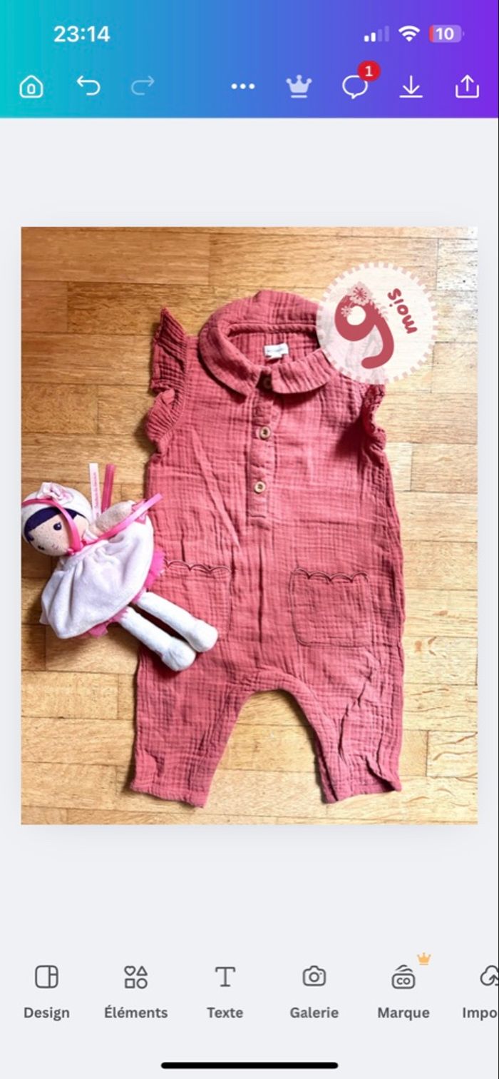 💖 Craquante Combinaison  Bébé Verbaudet - 9 Mois - Gaze de Coton Corail 💖