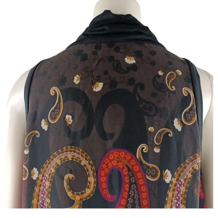 Robe Marron motif cashemire en voile avec doublure col roulé - Robe sans manches Taille M A1117 - photo numéro 5