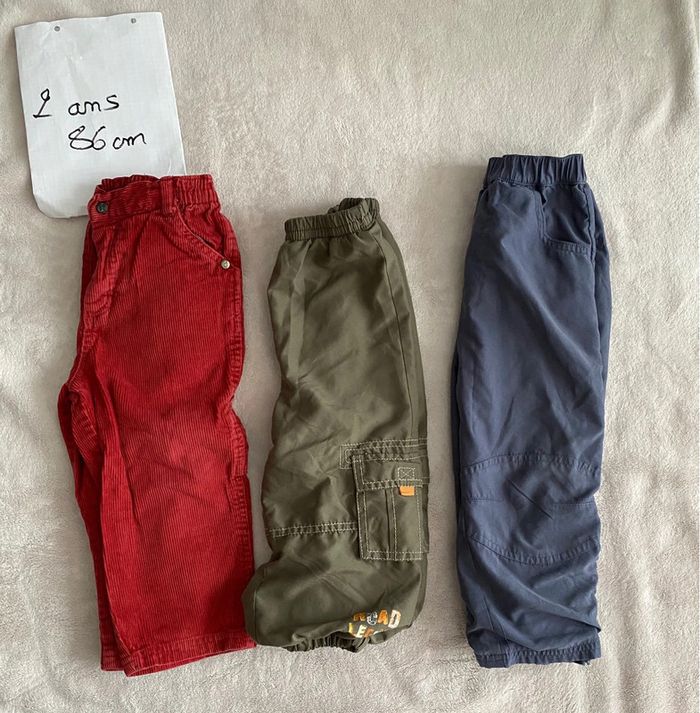 Lot de 3 pantalons chauds - 2 doublés & 1 velour - 2 ans - Dpam, tout compte fait et autre TBE
