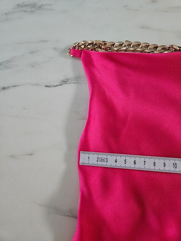 Made in Italy. Top fushia satiné bretelles dorée taille M - photo numéro 9