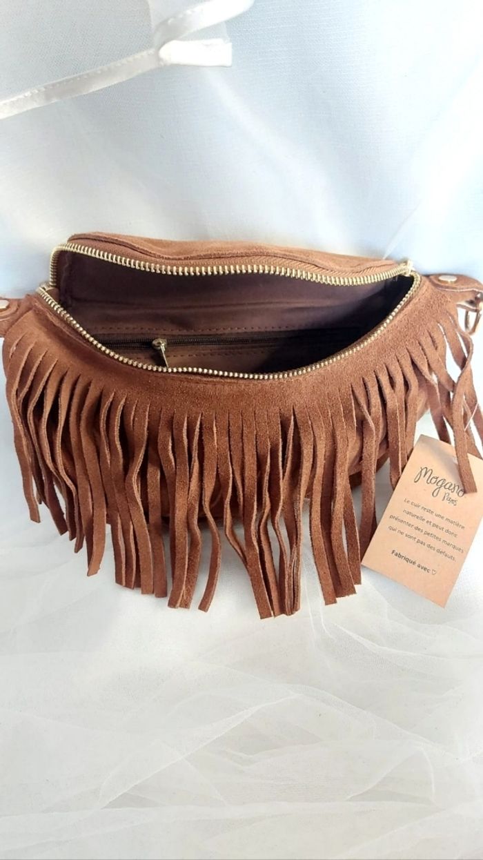 Sac banane daim à franges camel - photo numéro 7