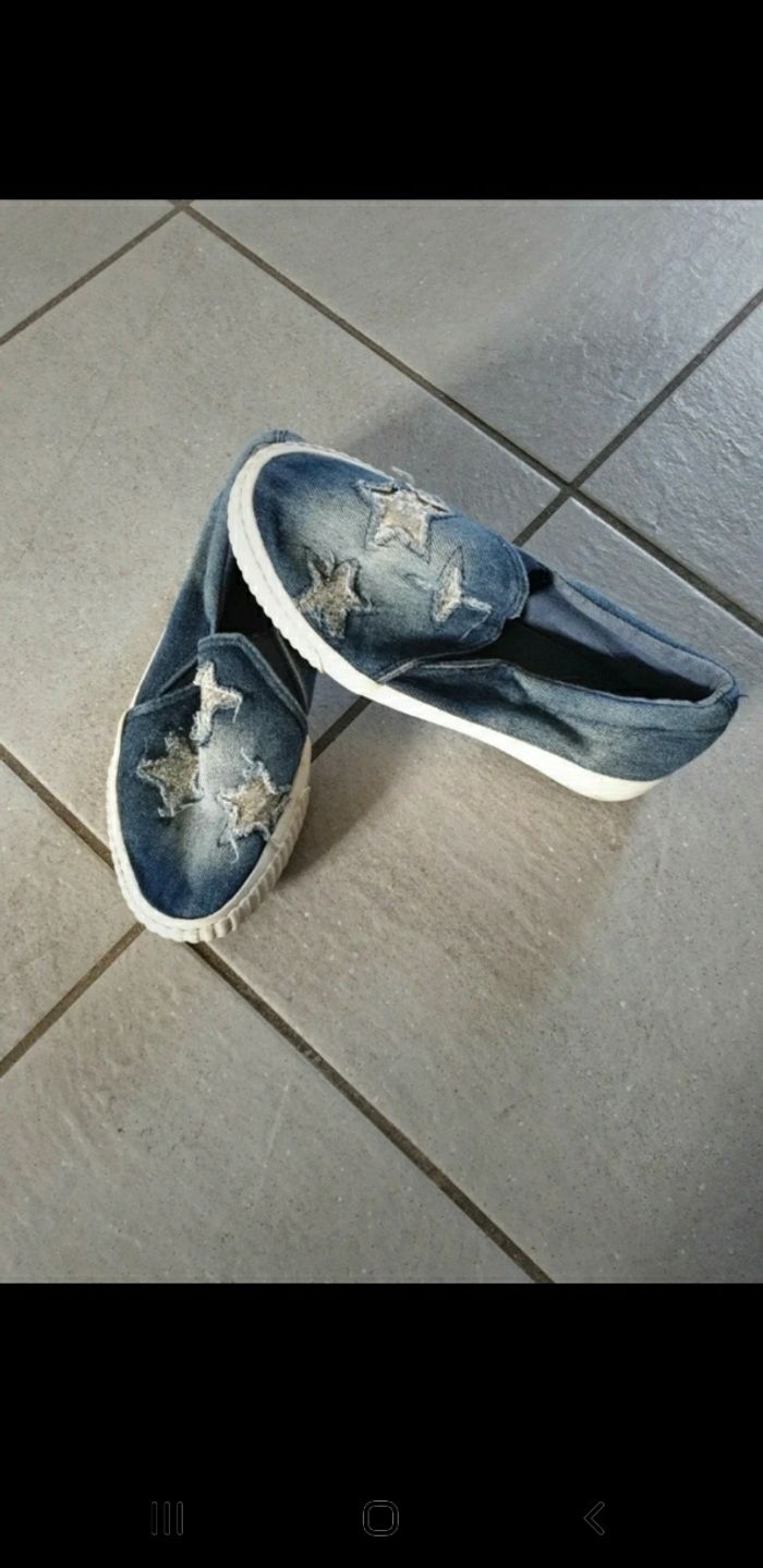 Baskets toile jeans fille étoiles argenté 35