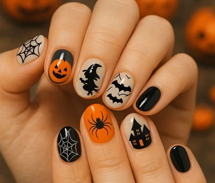 🖤 Faux ongles Press-On Élégance Nocturne – 24 pièces pour un style chic & mystique 🎃💅