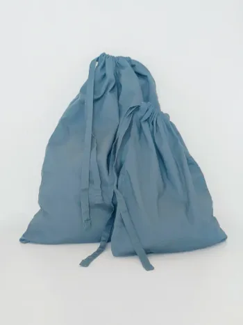 Lot 2 grands pochons bleu canard / Bouchara - 40×30cm & 27×22cm