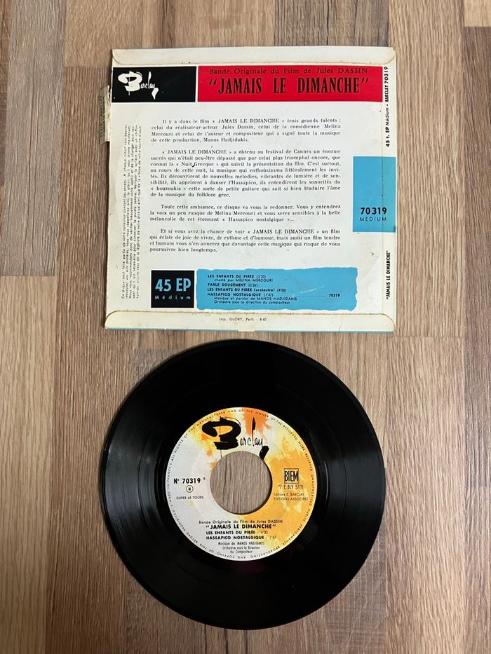 Vinyle 45 tours-Bande Originale de film-Jamais le dimanche - photo numéro 2