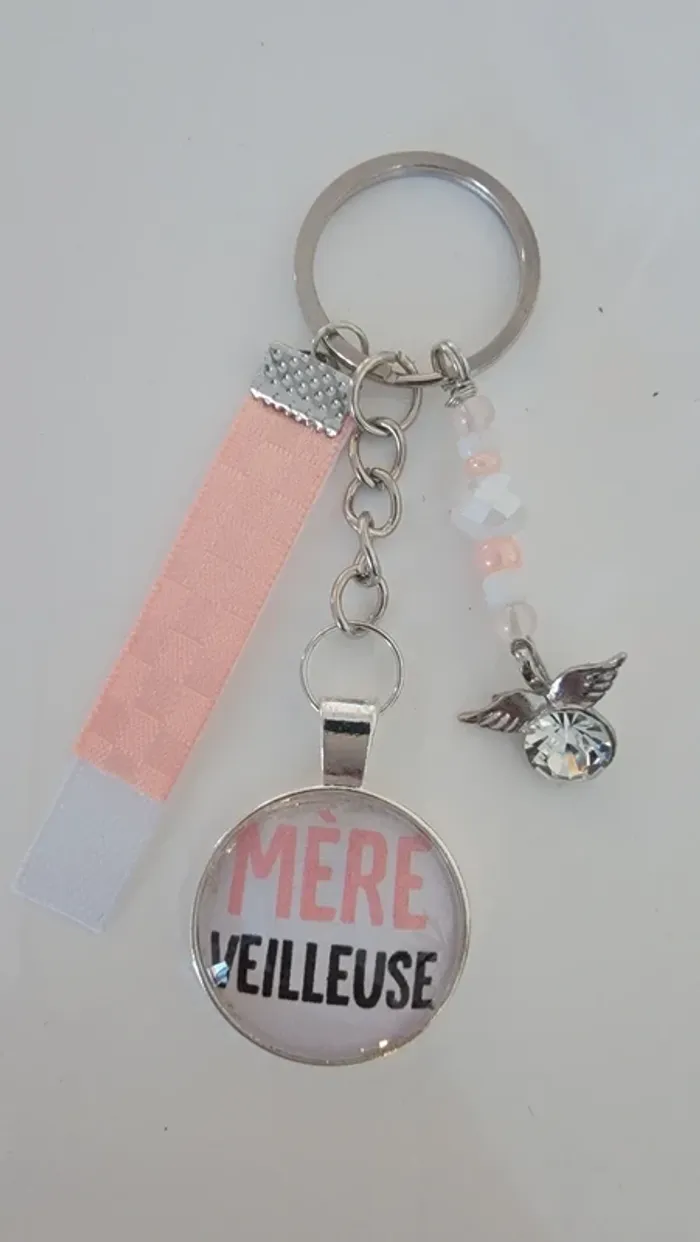 Cadeau maman, porte clé message bijoux de sac " mère veilleuse"