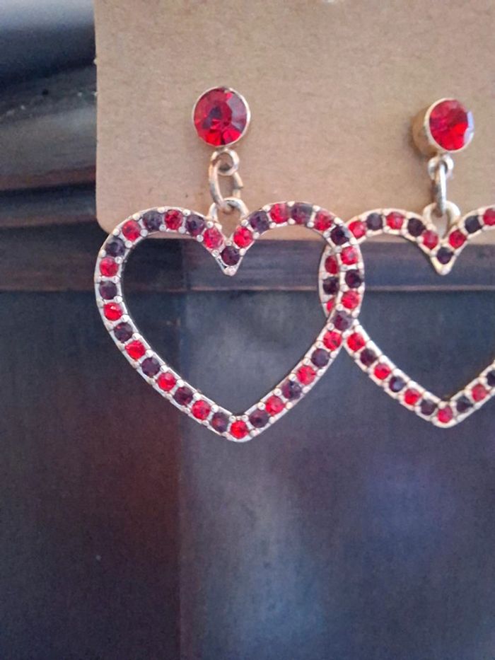 Adorables Boucles d'Oreilles Cœurs Rouges Strass - Idéal Cadeau - photo numéro 2