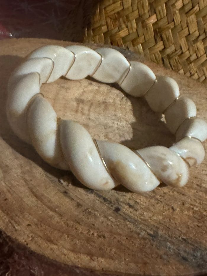 Jonc torsadé tressé écru fils acier inoxydable orb - photo numéro 3