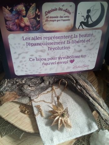 Collier fleur papillon pierre unakite naturelle + carte