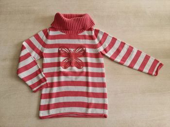 Pull gros col roulé - C&A - rose et blanc - Taille 6 ans