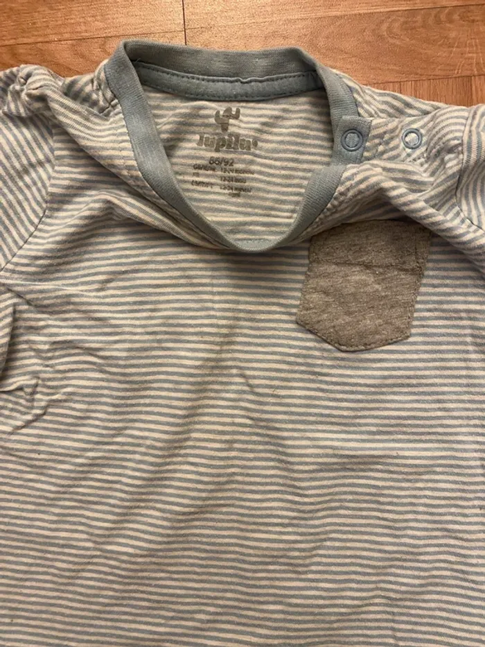 T-shirt marinière à rayures gris et bleu taille 12/24 mois Lupilu - photo numéro 2