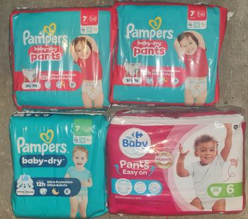 Lot de 4 paquets de couches pampers taille 7 et 6