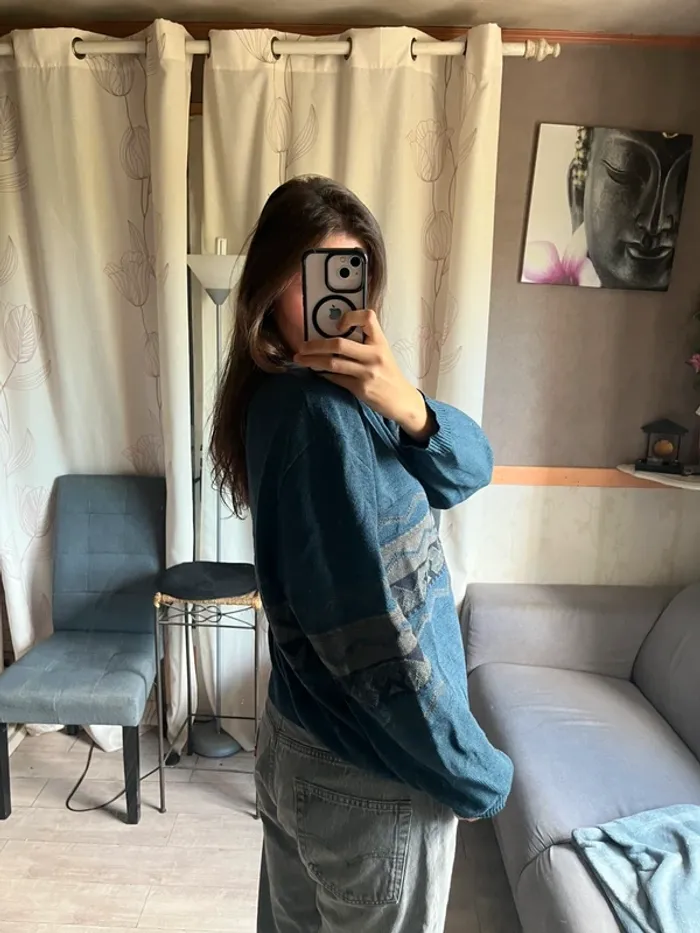 Pull en laine shetland vintage western country - photo numéro 3