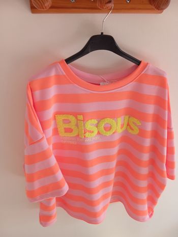 Pull bisous brodé coton rose orange taille L XL 