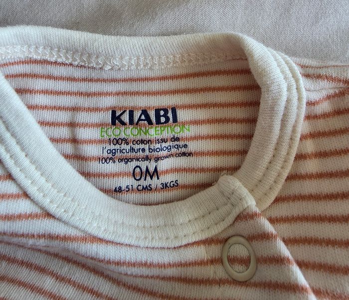 Kiabi Pyjama Coton Bio Rayé Marron Très Bon État 0M - photo numéro 5
