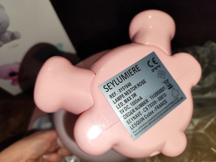 Lampe veilleuse enfant ourson rose Nestor - photo numéro 3