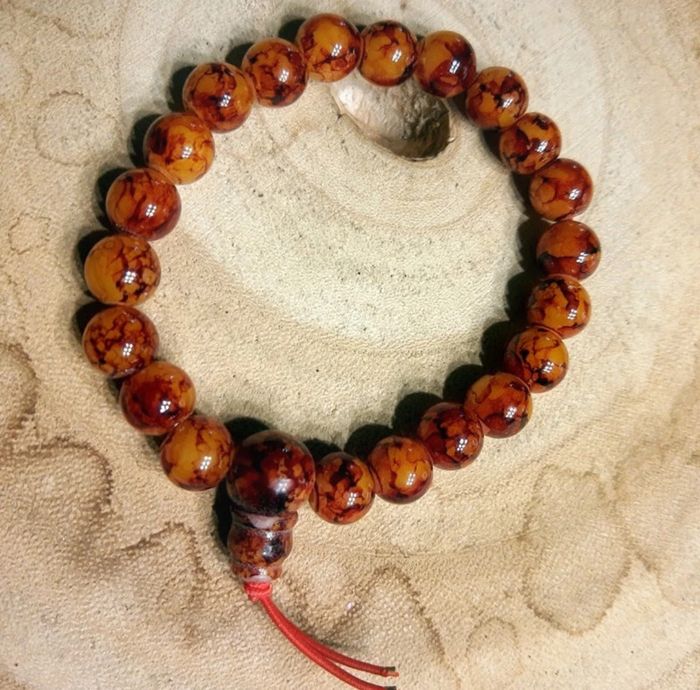 Bracelet boule pierres cognac ajustable neuf - photo numéro 3