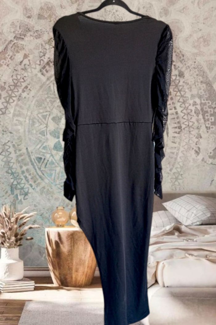 Robe longue noire sexy fendue et bras résille -S - photo numéro 3