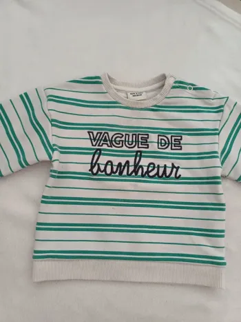Sweat blanc et vert rayé 18 mois TAO