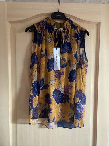 Blouse jaune moutarde avec motifs floraux bleus - Morgan t36