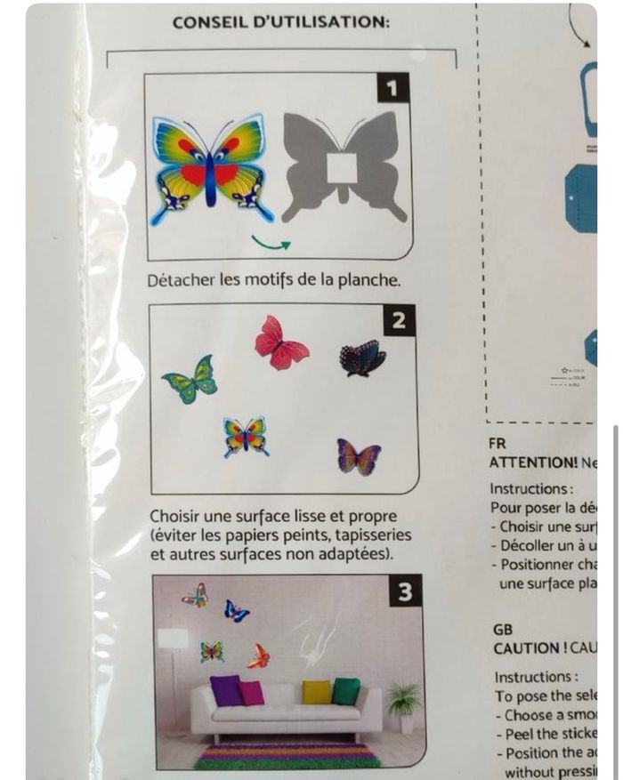 6 papillons autocollants pour décoration murale de 8 -10 cm - photo numéro 3