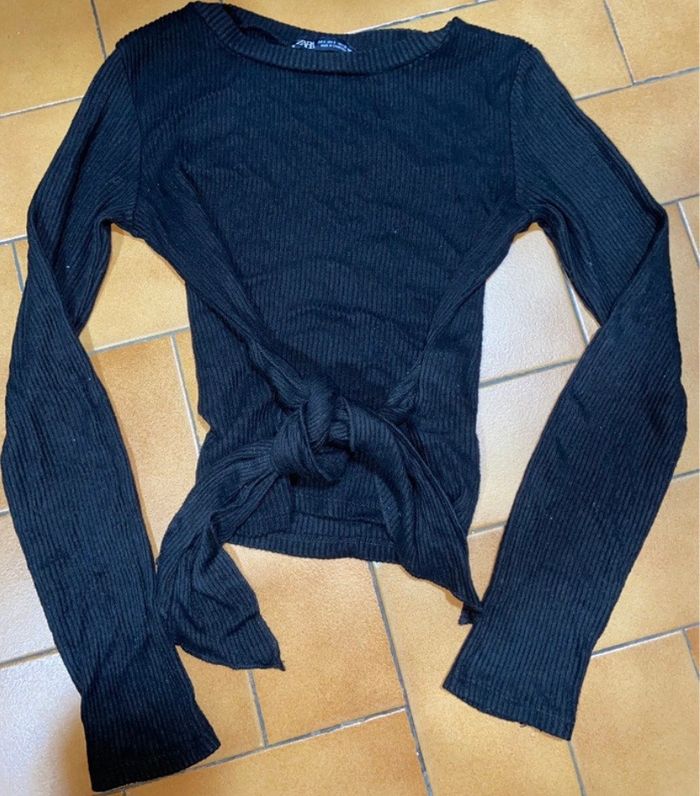 Haut couleur manche longue cotele avec noeud s Zara - photo numéro 3