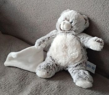 Doudou peluche chat gris et blanc - Mouchoir  - Baby Nat
