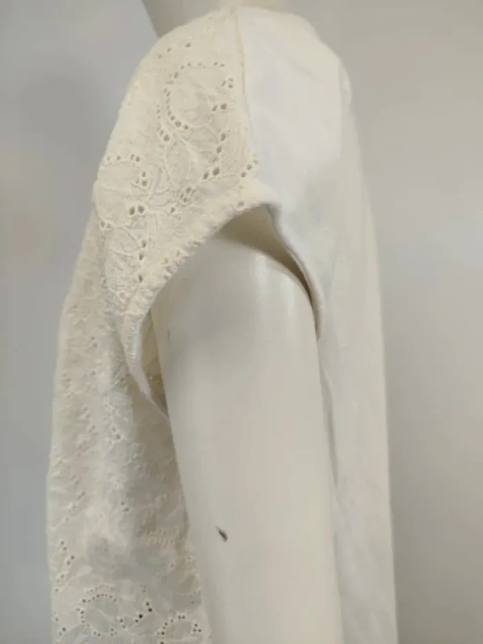 Top blanc brodé Camaïeu en coton à nouer devant taille M/L estimée été chic borderie anglaisA625 - photo numéro 6