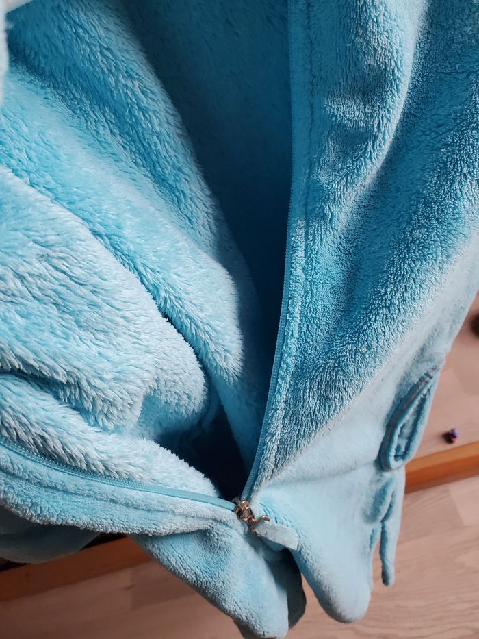 robe de chambre en velours turquoise carré blanc grand 8ans (10e) - photo numéro 5