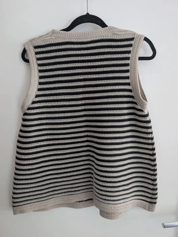 Ensemble de grossesse rayé noir et beige en maille taille L Neuf avec étiquettes - photo numéro 3