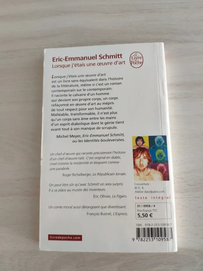 Livre poche lorsque j'étais une œuvre d'art Schmitt - photo numéro 6