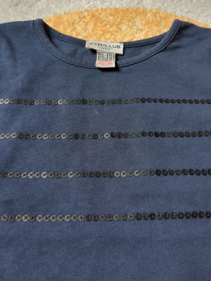 T-shirt manches longues bleu marine et noir sequins Cyrillus 6 ans - photo numéro 2