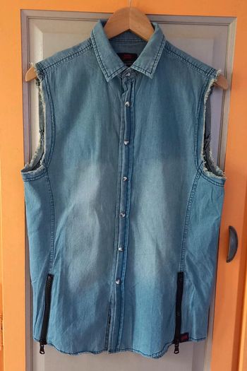 chemise jean sans manches - S