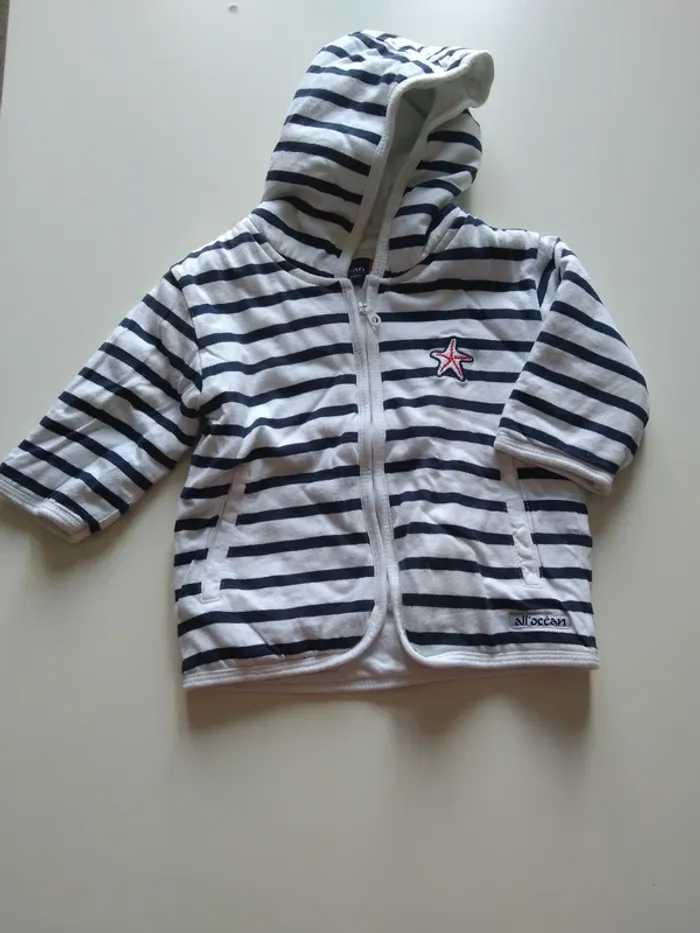 sweat doublé capuche marinière manteau garcon 12 mois all'océan