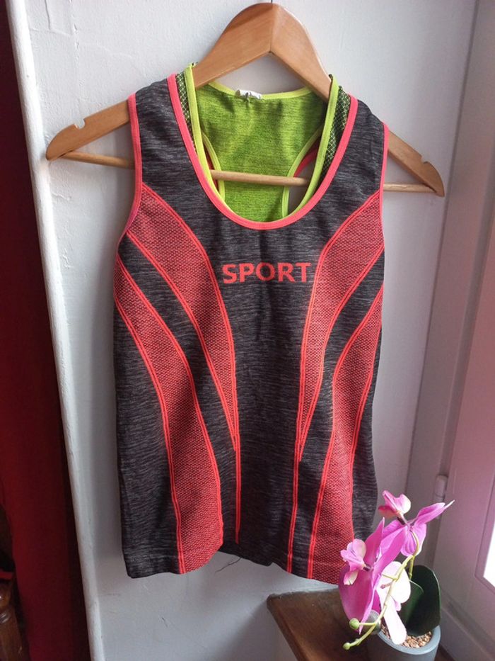 Lot 2 débardeurs fluo et gris, respirants femme TU 36 a 38 - photo numéro 3