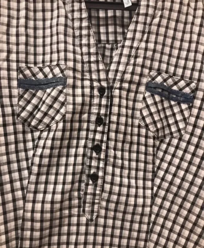 Haut tunique chemise femme cache cache noire blanc à carreaux manches courtes taille 2 - photo numéro 3