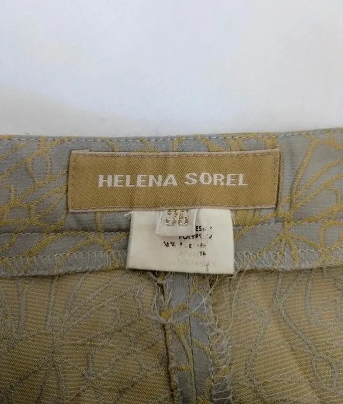 Pantalon vintage satiné gris à motifs dorés - Helena Sorel - taille 34 - photo numéro 3