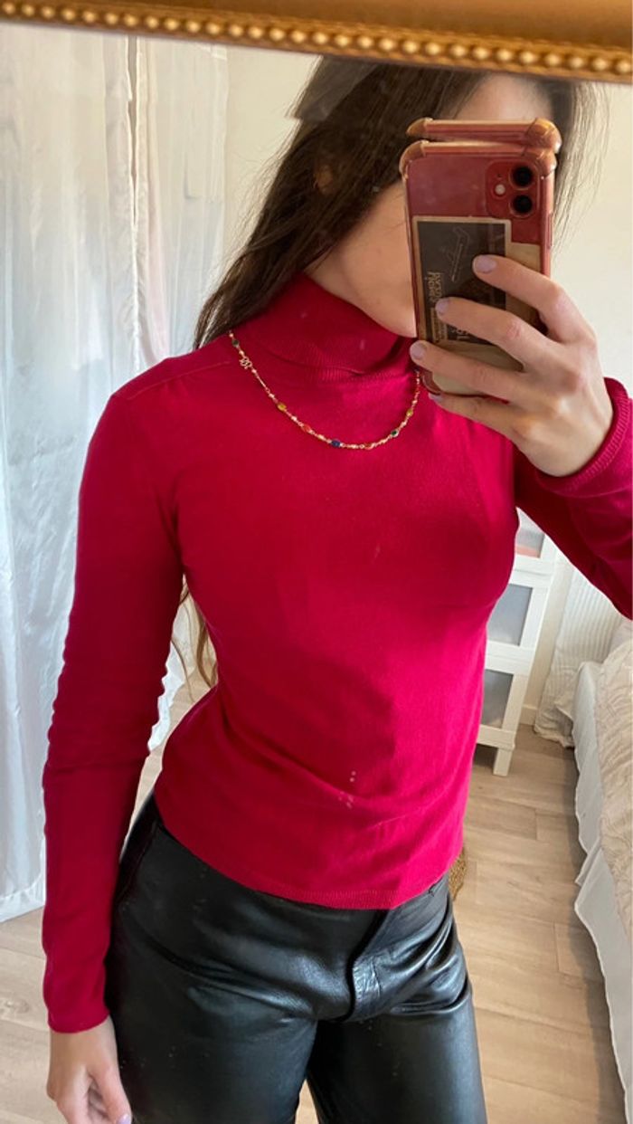 Pull col roulé fushia - photo numéro 2