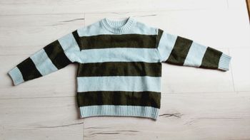 Vêtement garçon pull bleu et vert rayé Okaïdi 6 ans