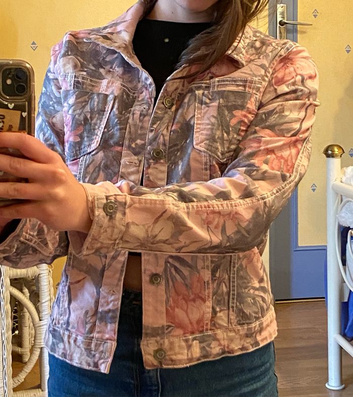 Veste en jean réversible rose / imprimé floral. - photo numéro 2