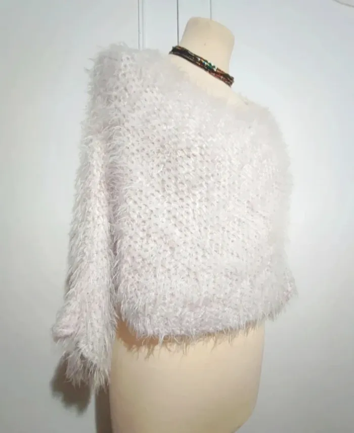 pull doux pilou pilou taille xs 34 blanc rose pailleté - photo numéro 2