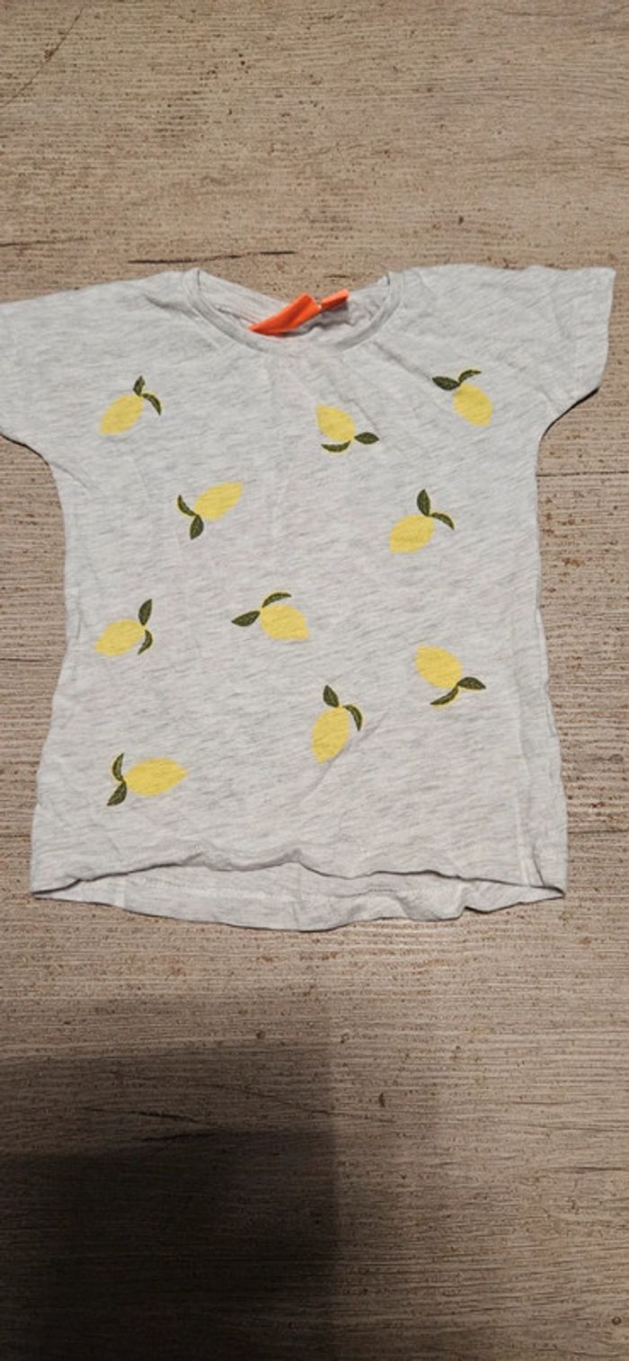 T shirt gris à manches courtes avec citron, Knot so bad, 2 ans, nickel - photo numéro 2