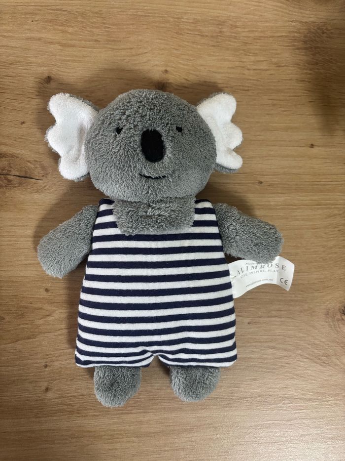 Doudou peluche koala gris bleu marine rayé blanc alimrose - photo numéro 2