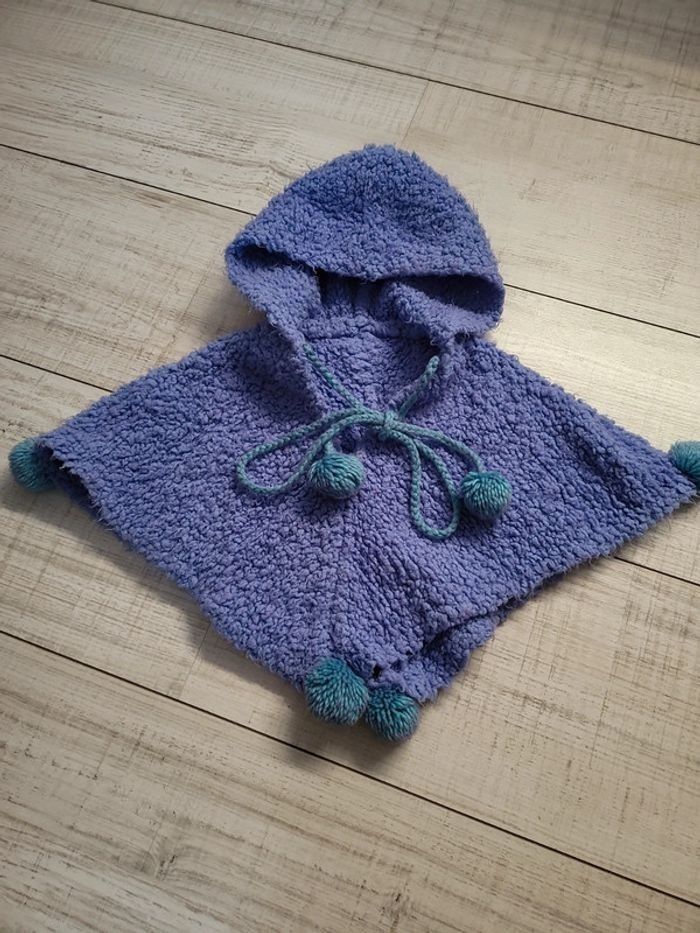 Poncho laine mixte fait main 3-6mois