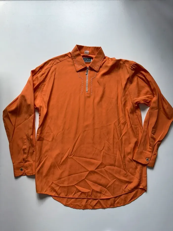 Polo à col zippé - Chemise col zippé - Polo orange - Chemise orange - Chemise vintage