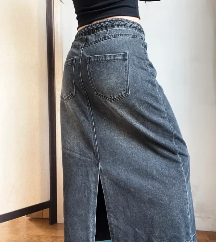 Jupe longue en jean noir/gris B.young - photo numéro 3