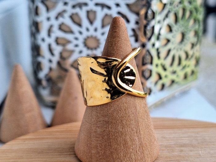 Bague Doré ouverte en acier inoxydable bague avec un design moderne et jolie, Ajustable - photo numéro 2